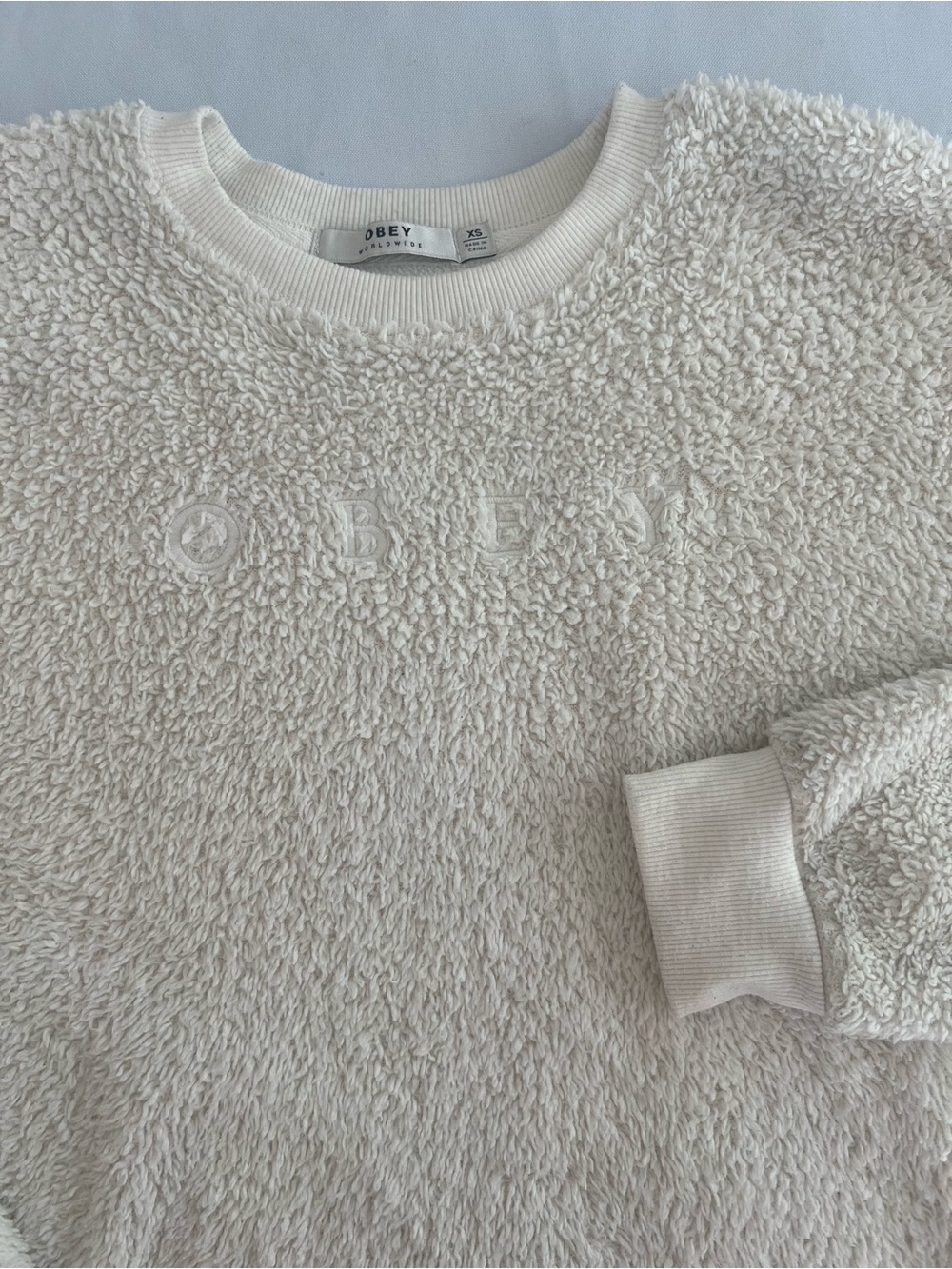 Obey Plush Cream Sherpa Pullover